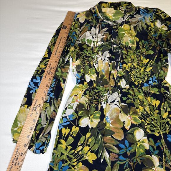 J Crew Tropical Floral Long Sleeve Button Preppy Feminine SILK Dress Womens Sz S - Picture 11 of 13